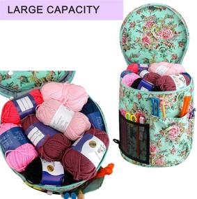 img 2 attached to 🌸 Looen Peony Flower Yarn Storage Knitting Tote Bag - Large Capacity, Portable, Lightweight Organizer with Shoulder Strap Handles, Pockets for Crochet Hooks & Knitting Needles