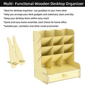 img 2 attached to 🖋️ Marbrasse B11-White Maple Wooden Pen Organizer: Multi-Functional DIY Pen Holder Box with Drawer, Ideal Desktop Stationary Storage for Home Office Art Supplies