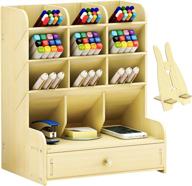 🖋️ marbrasse b11-white maple wooden pen organizer: multi-functional diy pen holder box with drawer, ideal desktop stationary storage for home office art supplies logo