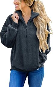 img 4 attached to 🧥 MEROKEETY Women's Cozy Sherpa Pile Pullover: Long Sleeve Zipper Contrast Color Sweatshirt