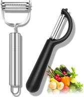 🥔 kitchen potato peeler set - 2pcs fruit & vegetable peelers, carrot, apple, citrus - black/silver logo