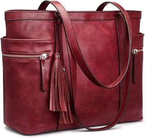 img 4 attached to 👜 S-ZONE Women's Leather Tote: Spacious Shoulder Bag for Work and Style