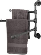 🛀 industrial pipe design 3-arm swivel bathroom towel bar rack - wall-mounted black metal - mygift logo