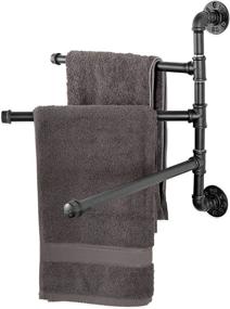 img 4 attached to 🛀 Industrial Pipe Design 3-Arm Swivel Bathroom Towel Bar Rack - Wall-Mounted Black Metal - MyGift