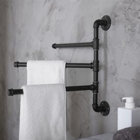 img 3 attached to 🛀 Industrial Pipe Design 3-Arm Swivel Bathroom Towel Bar Rack - Wall-Mounted Black Metal - MyGift