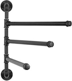 img 2 attached to 🛀 Industrial Pipe Design 3-Arm Swivel Bathroom Towel Bar Rack - Wall-Mounted Black Metal - MyGift