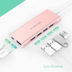 img 3 attached to 🌟 LENTION 3.3FT USB C Multiport Hub with 4K HDMI, 4 USB 3.0, Type C Charging Adapter - Compatible with 2020-2016 MacBook Pro 13/15/16, New Mac Air/Surface, Chromebook, and More (CB-C35-1M, Rose Gold)