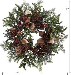 img 1 attached to 🌲 Natural Pine & Pine Cone Wreath with Burlap Bows, 24", Green/Brown - Enhanced SEO