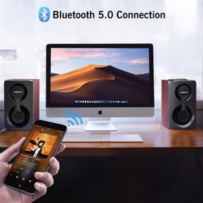 img 2 attached to 🔊 Versatile Computer Speakers with Wired & Bluetooth 5.0, Stereo Volume Control - 10W (Brown)