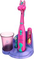 brusheez kid's electric toothbrush set - soft bristles, easy-press power button, battery operated, 2 brush heads, animal 🦷 cover, sand timer, rinse cup and storage base - ages 3+ (prancy the pony) - efficient dental care for kids logo