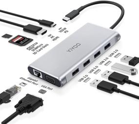 img 4 attached to 🔌 YIYOO 10-in-1 USB C Hub Adapter: Ethernet 1000Mbps, 4K HDMI, VGA, USB 3.0/2.0, SD/TF Card Reader, USB-C PD 3.0 - M1 Mac Pro & Type C Laptop Compatible