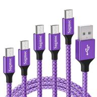 фиолетовый микро-usb-кабель для зарядки - sagmoc плетеный нейлоновый зарядный шнур [5 штук] 10ft 2x6ft 3ft 2ft для samsung galaxy s7 s6 edge, note 5, android-смартфона, kindle, mp3, планшета и др. логотип