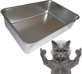 img 4 attached to 🐾 KUNWU Extra Large Deep 6" Stainless Steel Cat Litter Box - Food Grade & Corrosion Resistant Durable Pan - 23.5" x 15.5" x 6