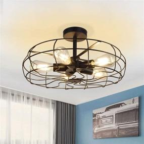 img 4 attached to 💡 Depuley Vintage Industrial Ceiling Light - 19 Inch Retro Semi Flush Mount Chandelier, E26 Metal Cage Fixture for Kitchen Farmhouse Bedroom, Close to Ceiling Lighting - 5 Lights