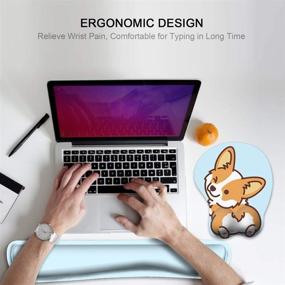 img 1 attached to 🐶 HAOCOO Ergonomic Corgi Keyboard Wrist Rest and Gel Mouse Pad Set - Non-Slip Memory Foam Filled with Wrist Support for Easy Typing, Pain Relief - Blue Color - Ideal for Home, Office, Computer, Laptop