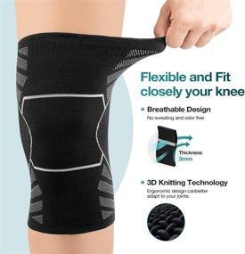 img 3 attached to Portzon Knee Compression Sleeve - Knee Brace Support for Men and Women - 🩺 Ideal for Powerlifting, Running, and Sports - Gradient Pressure Weaving - Black - Size M