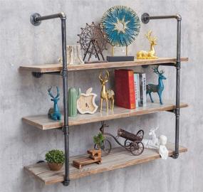 img 3 attached to 🔩 Iron Pipe Floating Shelves: Industrial Wall-Mounted Storage Solution for Kitchen or Office - Retro Black Design (4-Tier Bracket Set, Planks not included)