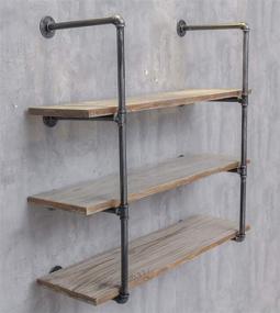 img 1 attached to 🔩 Iron Pipe Floating Shelves: Industrial Wall-Mounted Storage Solution for Kitchen or Office - Retro Black Design (4-Tier Bracket Set, Planks not included)