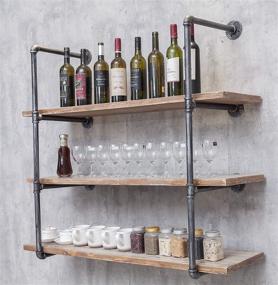 img 4 attached to 🔩 Iron Pipe Floating Shelves: Industrial Wall-Mounted Storage Solution for Kitchen or Office - Retro Black Design (4-Tier Bracket Set, Planks not included)