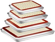 yododo set of 8 baking sheets with silicone mats - 4 stainless steel cookie sheet baking pans with 4 reusable non-toxic silicone baking mats for easy cleaning and heavy-duty use logo