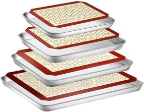 img 4 attached to Yododo Set of 8 Baking Sheets with Silicone Mats - 4 Stainless Steel Cookie Sheet Baking Pans with 4 Reusable Non-Toxic Silicone Baking Mats for Easy Cleaning and Heavy-Duty Use