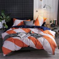 orange and white geometric stripe pattern duvet cover set (no comforter), full/queen size for girls and kids - reversible, breathable, polyester bedding in orange, white, and navy blue tones by beddingwish logo