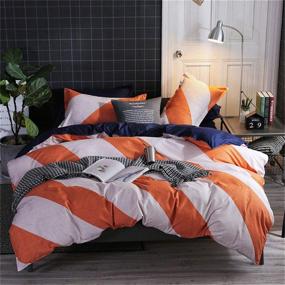 img 3 attached to Orange and White Geometric Stripe Pattern Duvet Cover Set (No Comforter), Full/Queen Size for Girls and Kids - Reversible, Breathable, Polyester Bedding in Orange, White, and Navy Blue Tones by Beddingwish