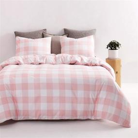 img 2 attached to Wake In Cloud - Pink and White Plaid Comforter Set, Buffalo Check Gingham Checker Geometric Modern Pattern, Twin Size, Soft Microfiber Bedding (3pcs)