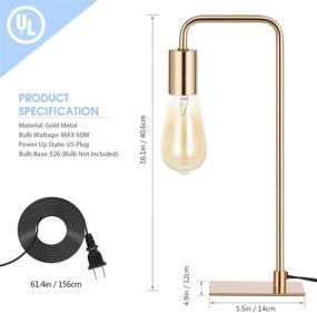 img 1 attached to Industrial Gold Desk Lamp - Edison Table Lamps for 💡 Bedroom, Living Room, Dorm - Small Metal Lamp for Reading, Nightstand, Dressers