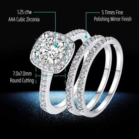 img 2 attached to Ahloe Jewelry Silver Rose Gold Wedding Rings for Women Engagement Bridal Ring Set with Two Bands, Halo Round 2.0Ct CZ, Available in Size 5-10