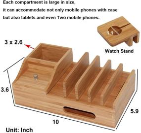 img 3 attached to 🎋 Bamboo USB Charging Stations: 5 Port Charger with Cable, Watch Stand, and Desk Organizer for Phone, Tablet, and More