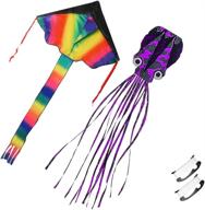 🪁 wantka large rainbow delta kite and large octopus soft frameless parafoil kites - easy flyer kites for beach, park, garden, and playground - 2 packs with kite handles логотип