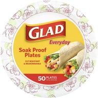 🌸 glad disposable paper plates - all occasion, round - soak proof, cut proof - microwaveable heavy duty plates - 8.5" diameter - 50 count bulk - pink flower print logo