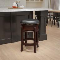 🪑 24'' high backless cappuccino wood counter height stool with carved apron and swivel seat in black leathersoft by flash furniture logo