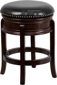 img 3 attached to 🪑 24'' High Backless Cappuccino Wood Counter Height Stool with Carved Apron and Swivel Seat in Black LeatherSoft by Flash Furniture