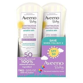 img 4 attached to 👶 Aveeno Baby Continuous Protection Zinc Oxide Mineral Sunscreen Lotion SPF 50 - Gentle and Resilient, Paraben- & Tear-Free, Water-Resistant, Travel-Size - 2 x 3 fl. oz.