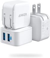 🔌 anker powerport iii 2-port 12w usb настенное зарядное устройство (3 шт.) для iphone se 2020, iphone xr, iphone 11, iphone 11 pro, ipad и других моделей - складной дизайн вилки. логотип