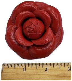 img 3 attached to 🌹 Hand-Made in NY: Camellia Leather Flower Brooch Pin, 3" Red - American Made