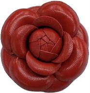 🌹 hand-made in ny: camellia leather flower brooch pin, 3" red - american made logo