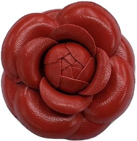 img 4 attached to 🌹 Hand-Made in NY: Camellia Leather Flower Brooch Pin, 3" Red - American Made