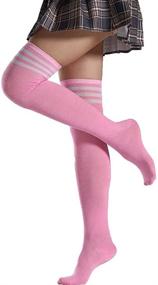 img 2 attached to Striped Over Knee Thin Thigh High Tights Long Stocking Socks for Casual Athletes - Women's