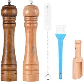 img 4 attached to Allpdesky 8 Inch Pepper Grinder Set - 2 Pack with Cleaning Brush & Ceramic Core, Wood Pepper Mills and Shakers for Freshly Ground Pepper