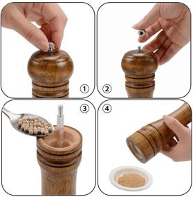 img 2 attached to Allpdesky 8 Inch Pepper Grinder Set - 2 Pack with Cleaning Brush & Ceramic Core, Wood Pepper Mills and Shakers for Freshly Ground Pepper