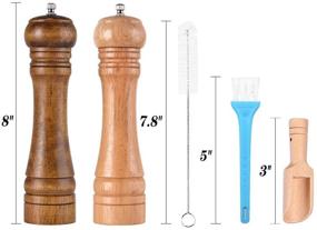 img 3 attached to Allpdesky 8 Inch Pepper Grinder Set - 2 Pack with Cleaning Brush & Ceramic Core, Wood Pepper Mills and Shakers for Freshly Ground Pepper