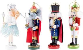 img 1 attached to 🎄 Clever Creations Nutcracker Suite 4 Pack: Traditional Wooden Nutcracker Ornaments for Festive Christmas Tree Décor