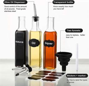 img 2 attached to Premium 4 Pack Vinegar Cruet Olive Oil Glass Bottle Set with Stainless Steel Pourer, Silicone Funnel, Waterproof Sticker and Chalk Marker - Ideal for Home Kitchen