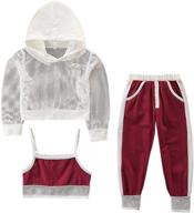 🏻 milumia girl's 3 piece tracksuit set with cami, mesh hoodie, and sweatpants logo