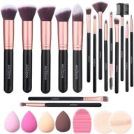 💄 complete 16-piece akstore makeup brush set with 4 blending sponges, foundation sponge, powder puff, and silicone brush cleaner (rose gold) - perfect for travel logo