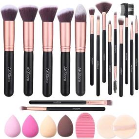 img 4 attached to 💄 Complete 16-Piece Akstore Makeup Brush Set with 4 Blending Sponges, Foundation Sponge, Powder Puff, and Silicone Brush Cleaner (Rose Gold) - Perfect for Travel