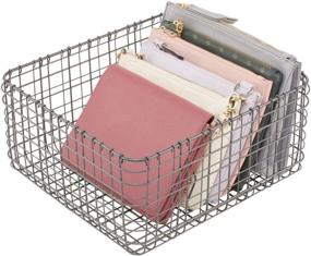 img 4 attached to 🧺 mDesign Farmhouse Metal Wire Storage Basket for Organizing Bedrooms - Holds Shirts, Purses, Leggings, Scarfs, Hats - 12" x 12" - Graphite